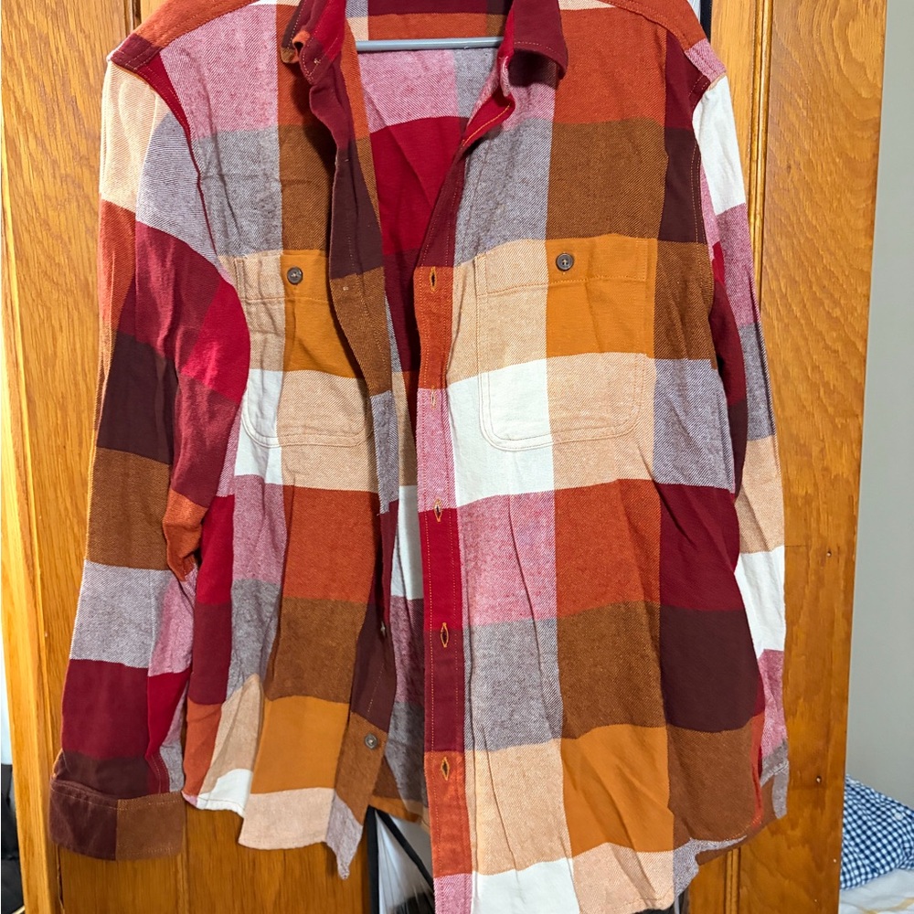 Old Navy Men's Plaid Button-Down Shirt in Red, Orange & Brown